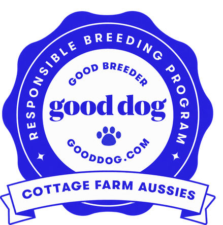 Cottage Farm Aussies Good Dog Responsible Breeding Program badge